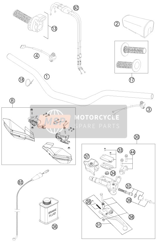 KTM 350 XC-F USA 2012 Handlebar, Controls for a 2012 KTM 350 XC-F USA