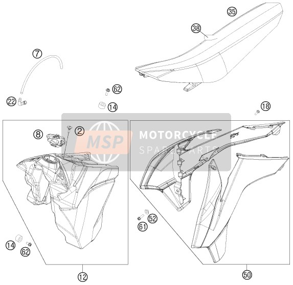 KTM 350 XC-F USA 2014 Réservoir, Siège pour un 2014 KTM 350 XC-F USA