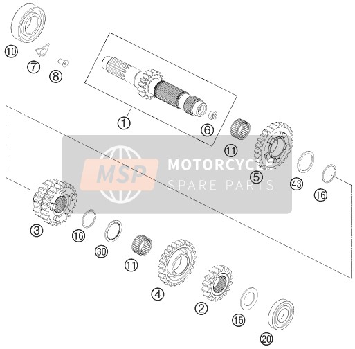 KTM 350 XC-F USA 2014 Transmission I - Main Shaft for a 2014 KTM 350 XC-F USA