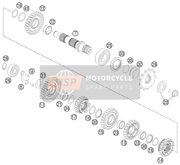 KTM 350 XC-F USA 2014 Transmisión II - Eje contrario para un 2014 KTM 350 XC-F USA