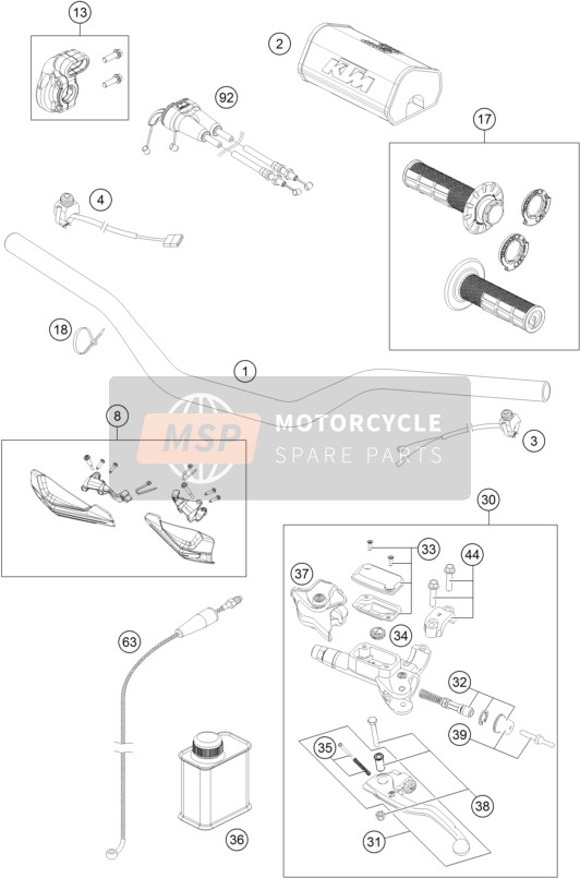 KTM 350 XC-F USA 2016 Manubrio, Controlli per un 2016 KTM 350 XC-F USA