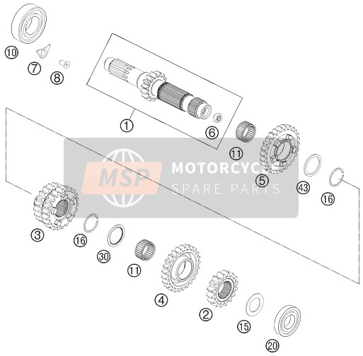 KTM 350 XC-F USA 2017 Transmission I - Main Shaft for a 2017 KTM 350 XC-F USA