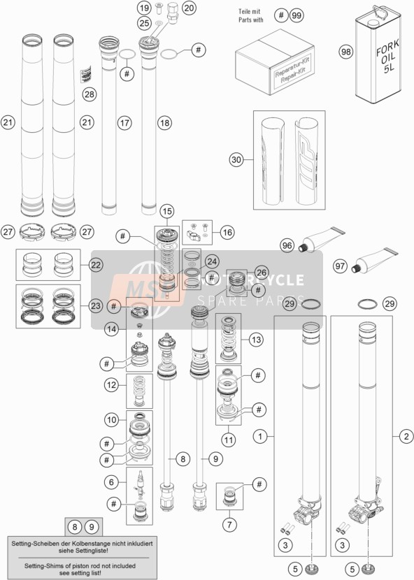 KTM 350 XC-F USA 2020 Voorvork gedemonteerd voor een 2020 KTM 350 XC-F USA