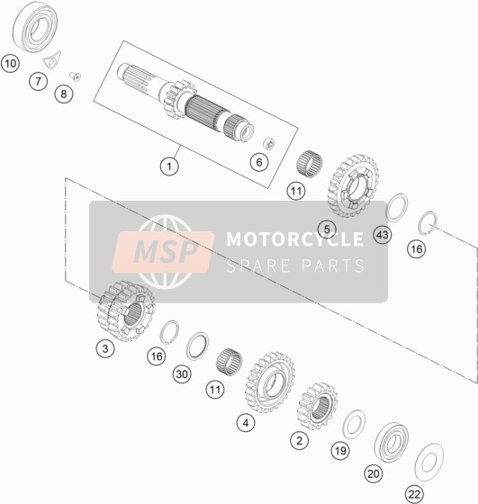 KTM 350 XCF-W USA 2013 Transmisión I - Eje principal para un 2013 KTM 350 XCF-W USA