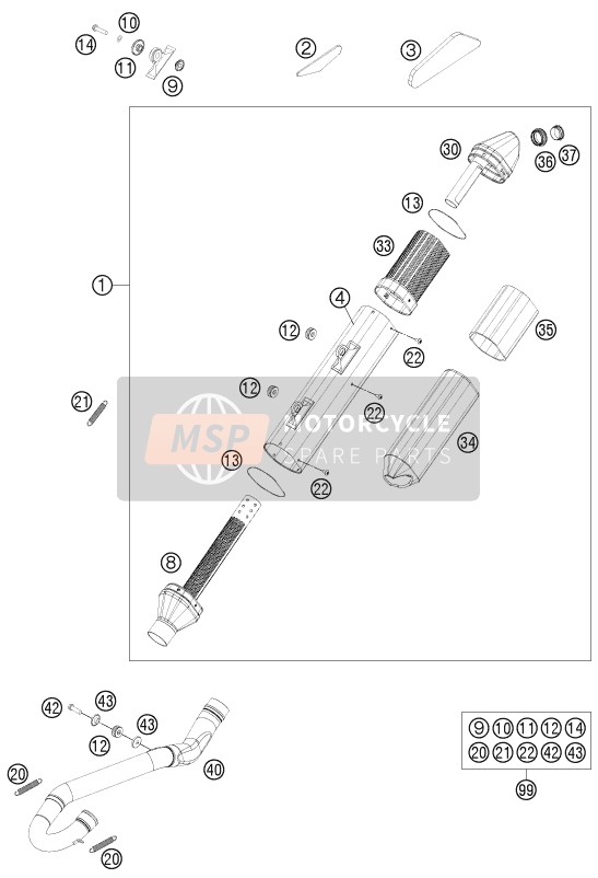 KTM 350 XCF-W USA 2014 Sistema de escape para un 2014 KTM 350 XCF-W USA