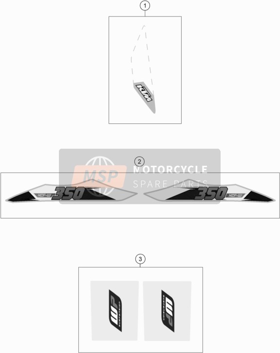 77508098900, AUFKLEBER-SET Heck 350 XCF-W15, KTM, 0