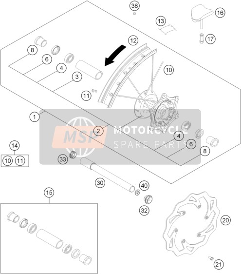 KTM 350 XCF-W USA 2015 Front Wheel for a 2015 KTM 350 XCF-W USA
