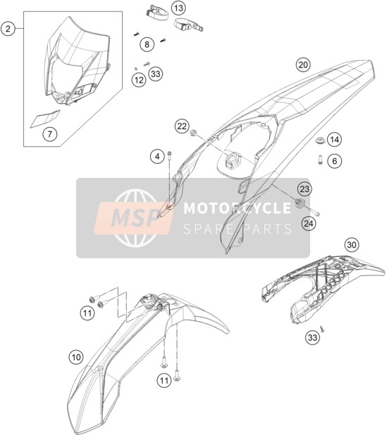 KTM 350 XCF-W USA 2016 Masker, Spatborden voor een 2016 KTM 350 XCF-W USA