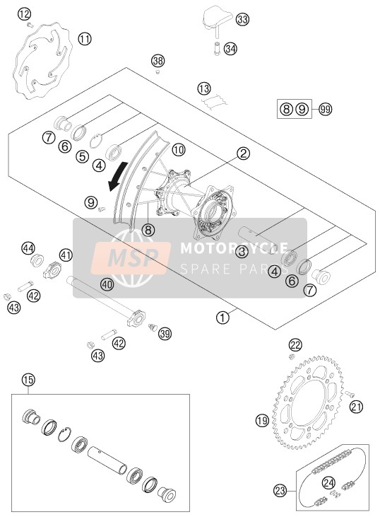 KTM 350 XCF-W SIX DAYS USA 2015 Rear Wheel for a 2015 KTM 350 XCF-W SIX DAYS USA