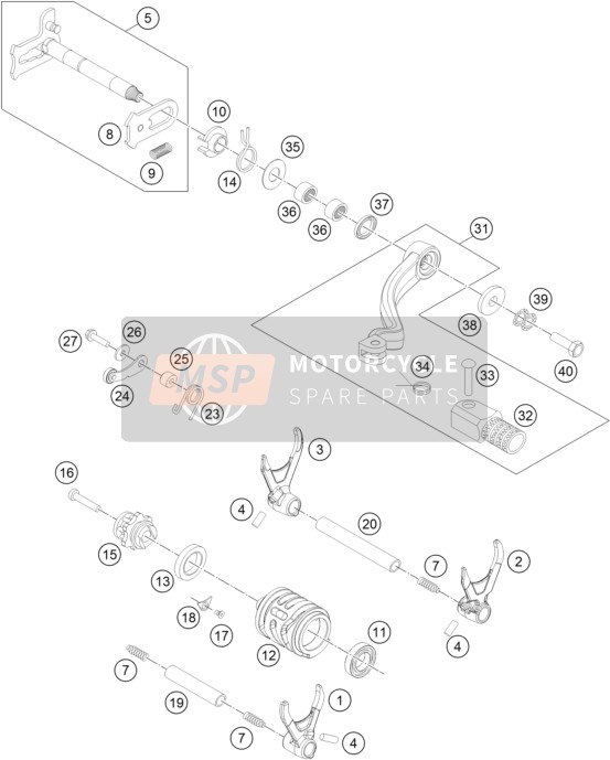 KTM 350 XCF-W SIX DAYS USA 2015 Schakelmechanisme voor een 2015 KTM 350 XCF-W SIX DAYS USA