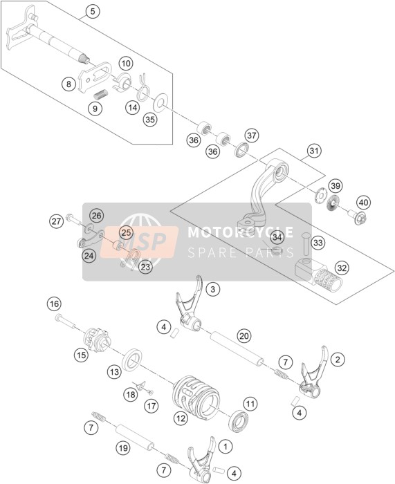 KTM 350 XCF-W SIX DAYS USA 2016 Schakelmechanisme voor een 2016 KTM 350 XCF-W SIX DAYS USA