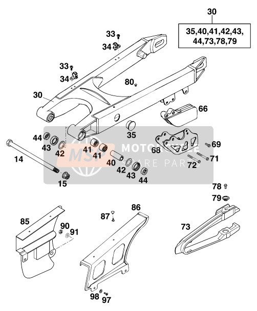 KTM 360 EGS M/O 17,5kW Europe 1997 Swing Arm for a 1997 KTM 360 EGS M/O 17,5kW Europe