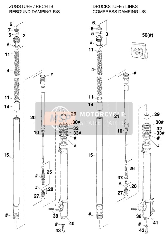 KTM 360 EXC M/O 13lt Brazil 1996 Front Fork Disassembled for a 1996 KTM 360 EXC M/O 13lt Brazil