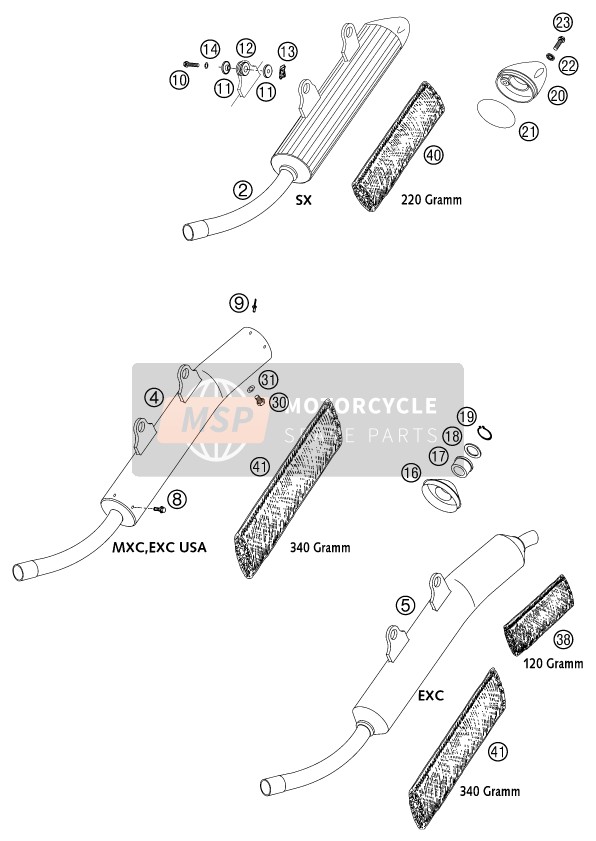 KTM 380 EXC Australia 2002 HAUPTSCHALLDÄMPFER für ein 2002 KTM 380 EXC Australia