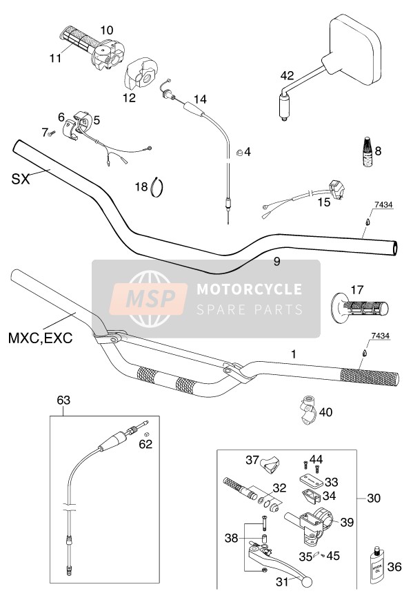 KTM 380 MXC USA 2001 Handlebar, Controls for a 2001 KTM 380 MXC USA