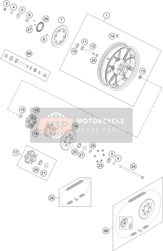 KTM 390 DUKE BL. ABS Europe 2015 Rear Wheel for a 2015 KTM 390 DUKE BL. ABS Europe