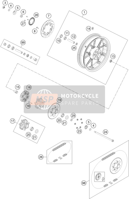 KTM 390 DUKE BL. ABS Europe 2015 Achterwiel voor een 2015 KTM 390 DUKE BL. ABS Europe