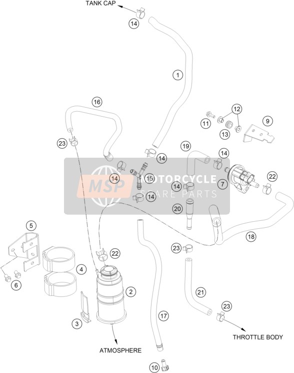 KTM 390 DUKE BL. ABS CKD China 2015 Cartouche évaporative pour un 2015 KTM 390 DUKE BL. ABS CKD China
