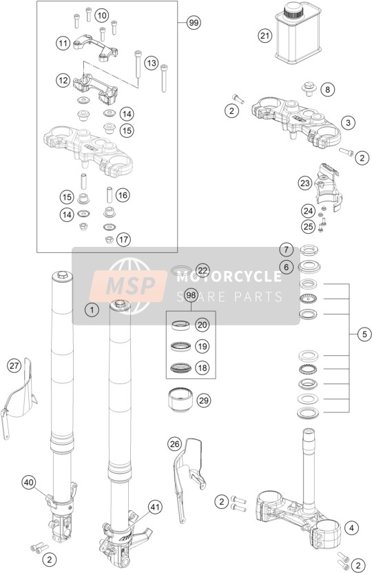 KTM 390 DUKE BL. ABS CKD China 2015 Front Fork, Triple Clamp for a 2015 KTM 390 DUKE BL. ABS CKD China