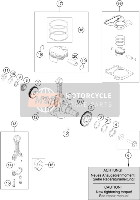 KTM 390 DUKE BLACK ABS BAJ.DIR Asia 2014 Cigüeñal, Pistón para un 2014 KTM 390 DUKE BLACK ABS BAJ.DIR Asia