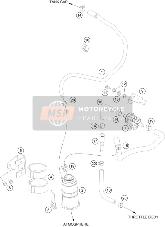 KTM 390 DUKE BLACK ABS BAJ.DIR. USA 2014 Cartouche évaporative pour un 2014 KTM 390 DUKE BLACK ABS BAJ.DIR. USA