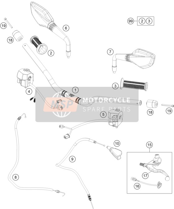 KTM 390 DUKE BLACK ABS BAJ.DIR. USA 2014 Handlebar, Controls for a 2014 KTM 390 DUKE BLACK ABS BAJ.DIR. USA