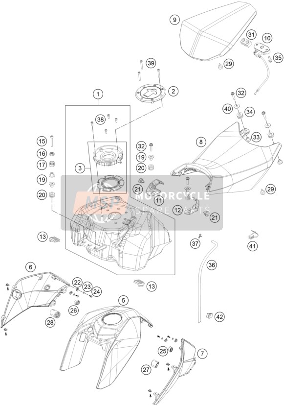 KTM 390 DUKE BLACK ABS BAJ.DIR Europe 2014 Tank, Seat for a 2014 KTM 390 DUKE BLACK ABS BAJ.DIR Europe