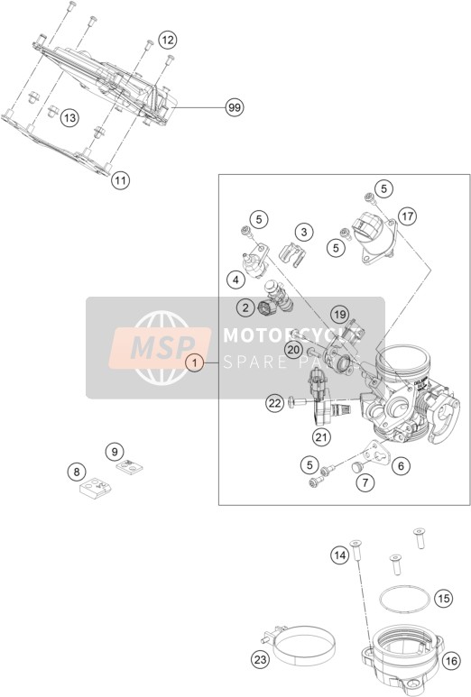KTM 390 DUKE BLACK ABS BAJ.DIR Europe 2014 Throttle Body for a 2014 KTM 390 DUKE BLACK ABS BAJ.DIR Europe