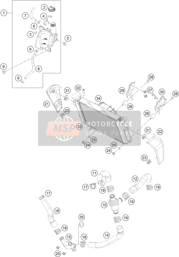 KTM 390 DUKE BLACK ABS CKD Colombia 2015 Système de refroidissement pour un 2015 KTM 390 DUKE BLACK ABS CKD Colombia