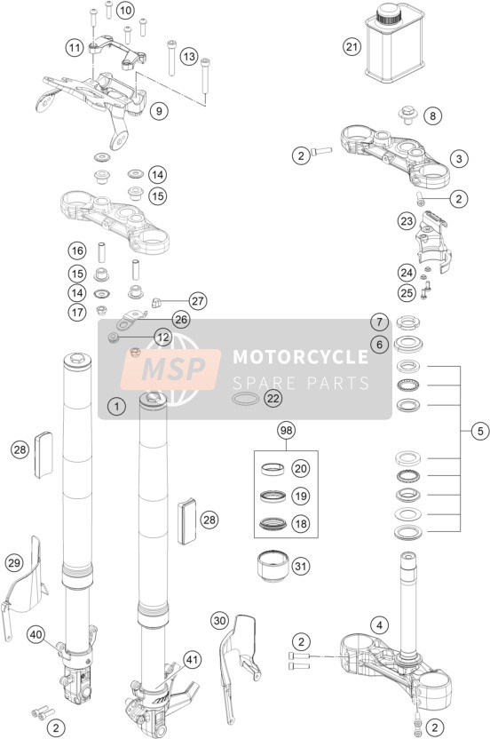 KTM 390 Duke, orange - B.D. USA 2018 Forcella anteriore, Triplo morsetto per un 2018 KTM 390 Duke, orange - B.D. USA