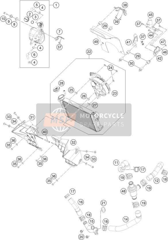 KTM 390 Duke, white - B.D. USA 2019 Cooling System for a 2019 KTM 390 Duke, white - B.D. USA