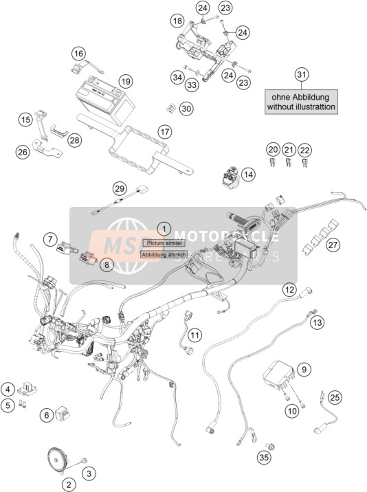 KTM 390 Duke, white - CKD Brazil 2019 Wiring Harness for a 2019 KTM 390 Duke, white - CKD Brazil