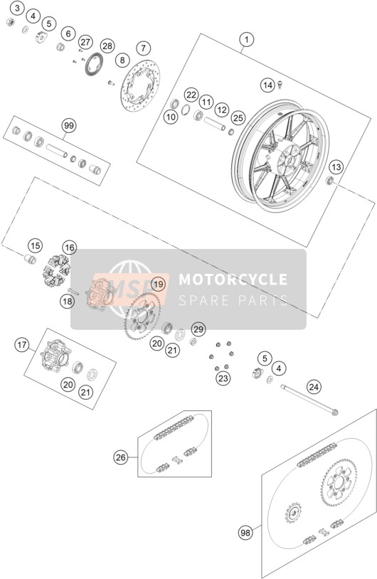 KTM 390 Duke, white, Europe 2017 Rueda trasera para un 2017 KTM 390 Duke, white, Europe