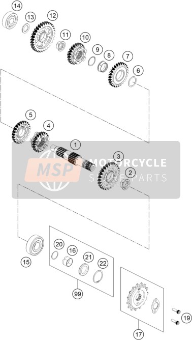 KTM 390 Duke, white Thailand 2017 Transmission II - Counter Shaft for a 2017 KTM 390 Duke, white Thailand