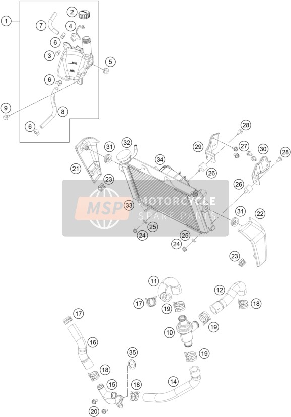 KTM 390 DUKE WHITE ABS BAJ.DIR.14 USA 2014 Cooling System for a 2014 KTM 390 DUKE WHITE ABS BAJ.DIR.14 USA