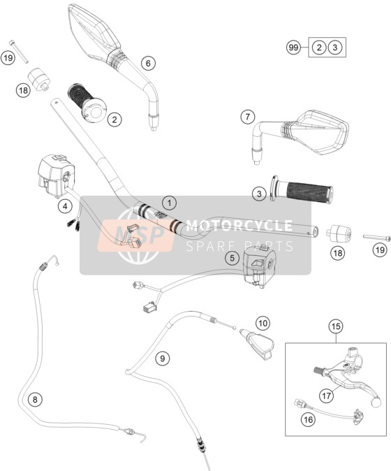KTM 390 DUKE WHITE ABS B.D. USA 2015 Guidon, Les contrôles pour un 2015 KTM 390 DUKE WHITE ABS B.D. USA