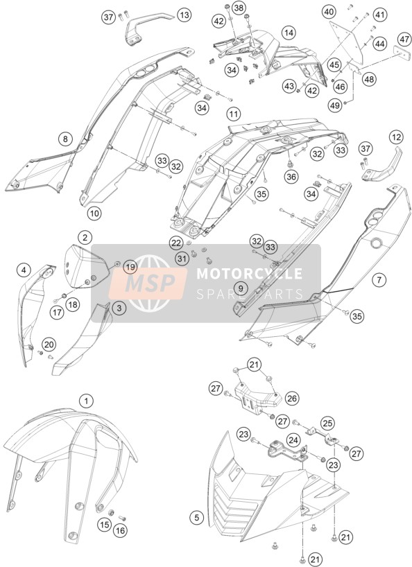 KTM 390 DUKE WHITE ABS B.D. Australia 2016 Masker, Spatborden voor een 2016 KTM 390 DUKE WHITE ABS B.D. Australia