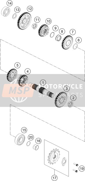 KTM 390 DUKE WHITE ABS B.D. USA 2016 Transmisión II - Eje contrario para un 2016 KTM 390 DUKE WHITE ABS B.D. USA