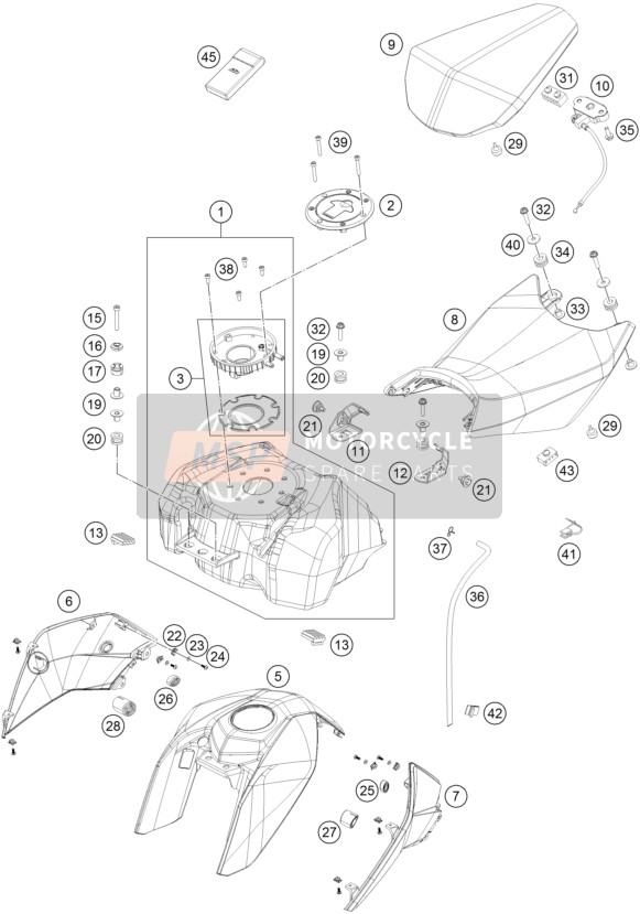 KTM 390 DUKE WHITE ABS CKD Thailand 2015 Réservoir, Siège pour un 2015 KTM 390 DUKE WHITE ABS CKD Thailand