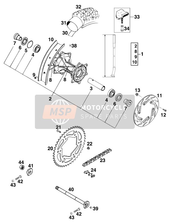 KTM 400 SX-C Europe 1998 Rear Wheel for a 1998 KTM 400 SX-C Europe