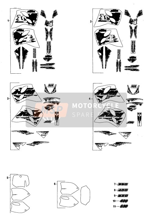 KTM 400 DUKE/ 20kW Europe 1994 Decal for a 1994 KTM 400 DUKE/ 20kW Europe