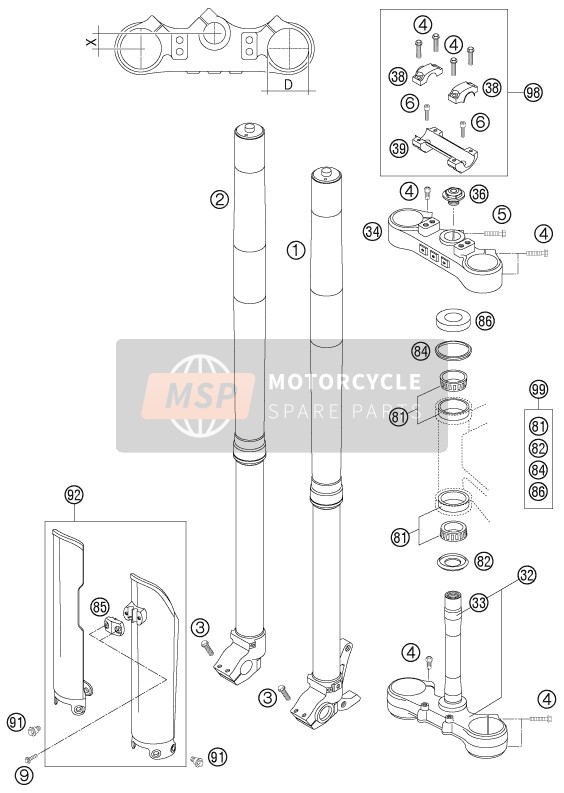 KTM 400 EXC-G RACING USA 2006 Forcella anteriore, Triplo morsetto per un 2006 KTM 400 EXC-G RACING USA