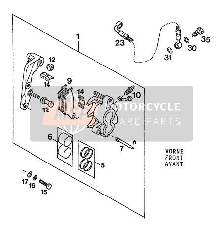 KTM 400 EXC WP Europe 1994 Front Brake Caliper for a 1994 KTM 400 EXC WP Europe