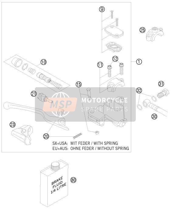 KTM 400 EXC Australia 2009 Commande de frein avant pour un 2009 KTM 400 EXC Australia