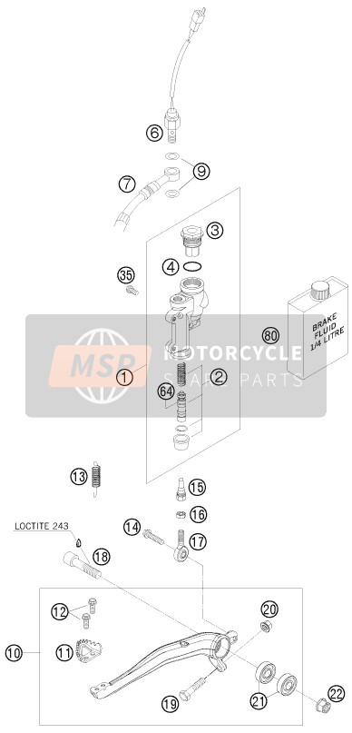 KTM 400 EXC Europe 2011 Commande de frein arrière pour un 2011 KTM 400 EXC Europe