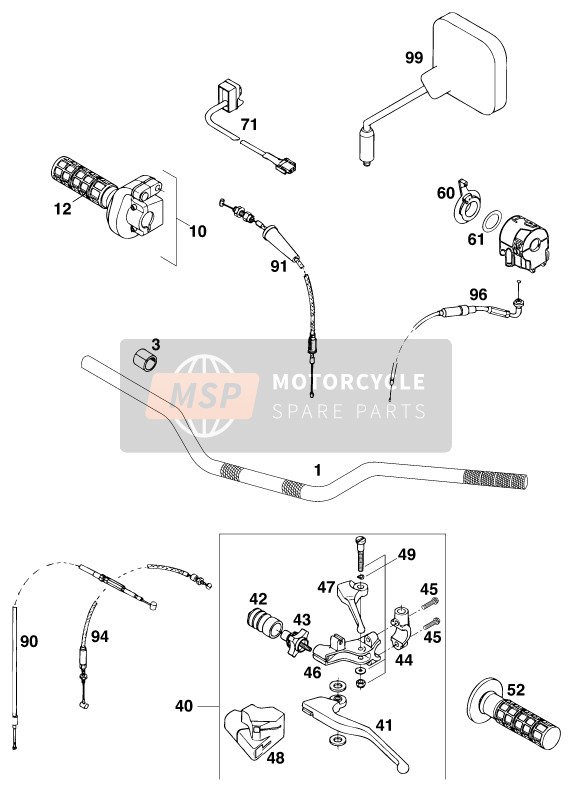 KTM 400 EXC WP Europe 1996 Handlebar, Controls for a 1996 KTM 400 EXC WP Europe