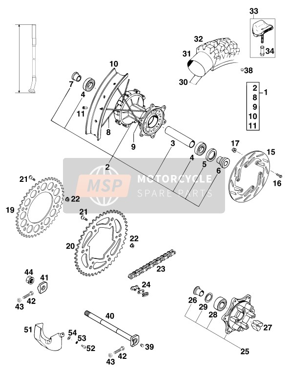 KTM 400 EXC WP Europe 1996 Rueda trasera para un 1996 KTM 400 EXC WP Europe