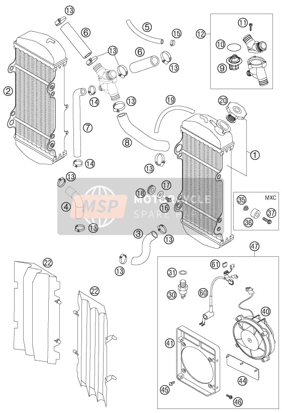 KTM 400 EXC FACTORY Europe 2005 Cooling System for a 2005 KTM 400 EXC FACTORY Europe