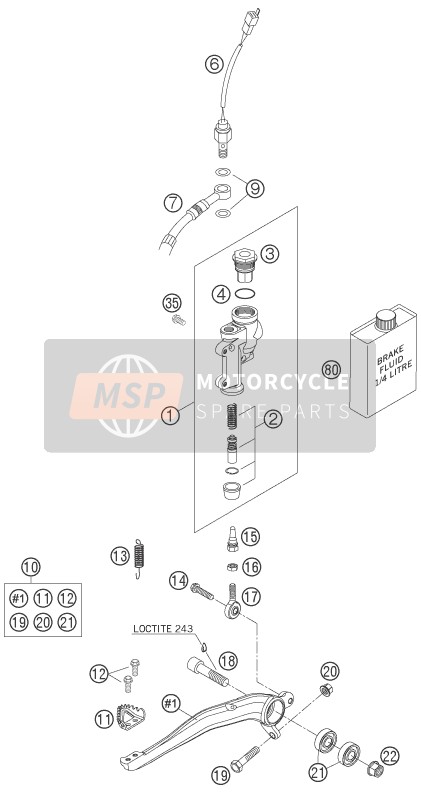 KTM 400 EXC FACTORY Europe 2005 Rear Brake Control for a 2005 KTM 400 EXC FACTORY Europe