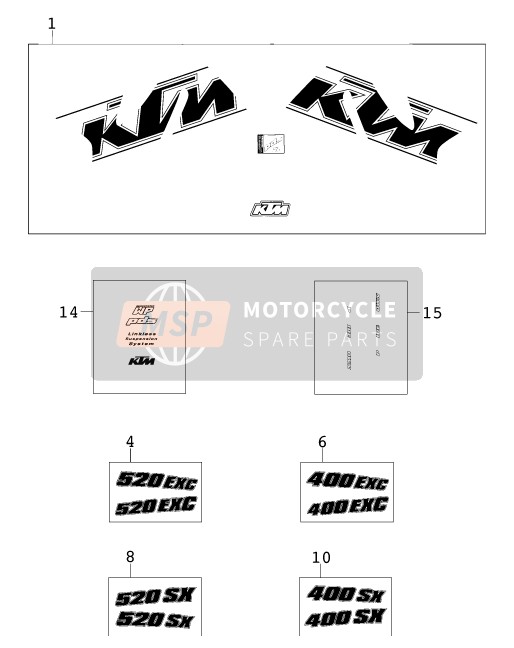 KTM 400 EXC RACING Europe 2000 Decal for a 2000 KTM 400 EXC RACING Europe